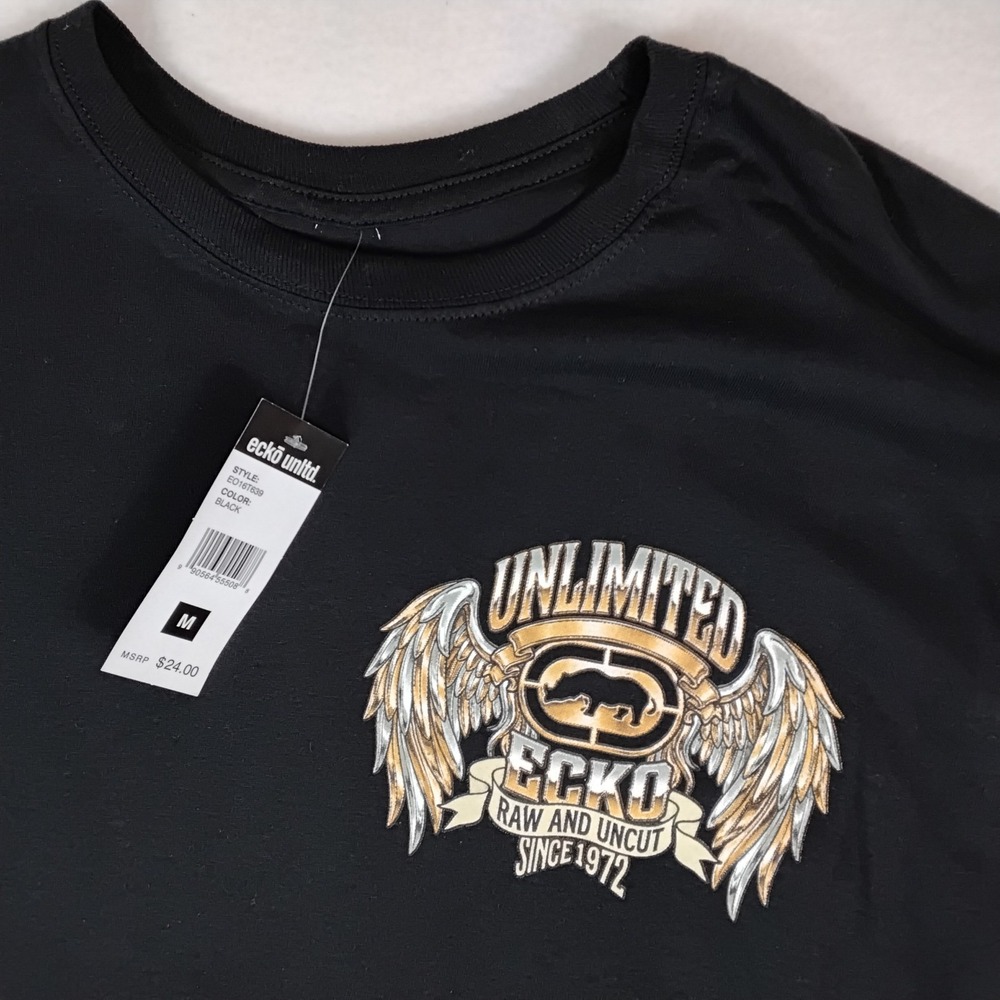 Ecko Unltd Mens Black Winged Rhino Graphic Tee T-Shirt Medium Streetwear